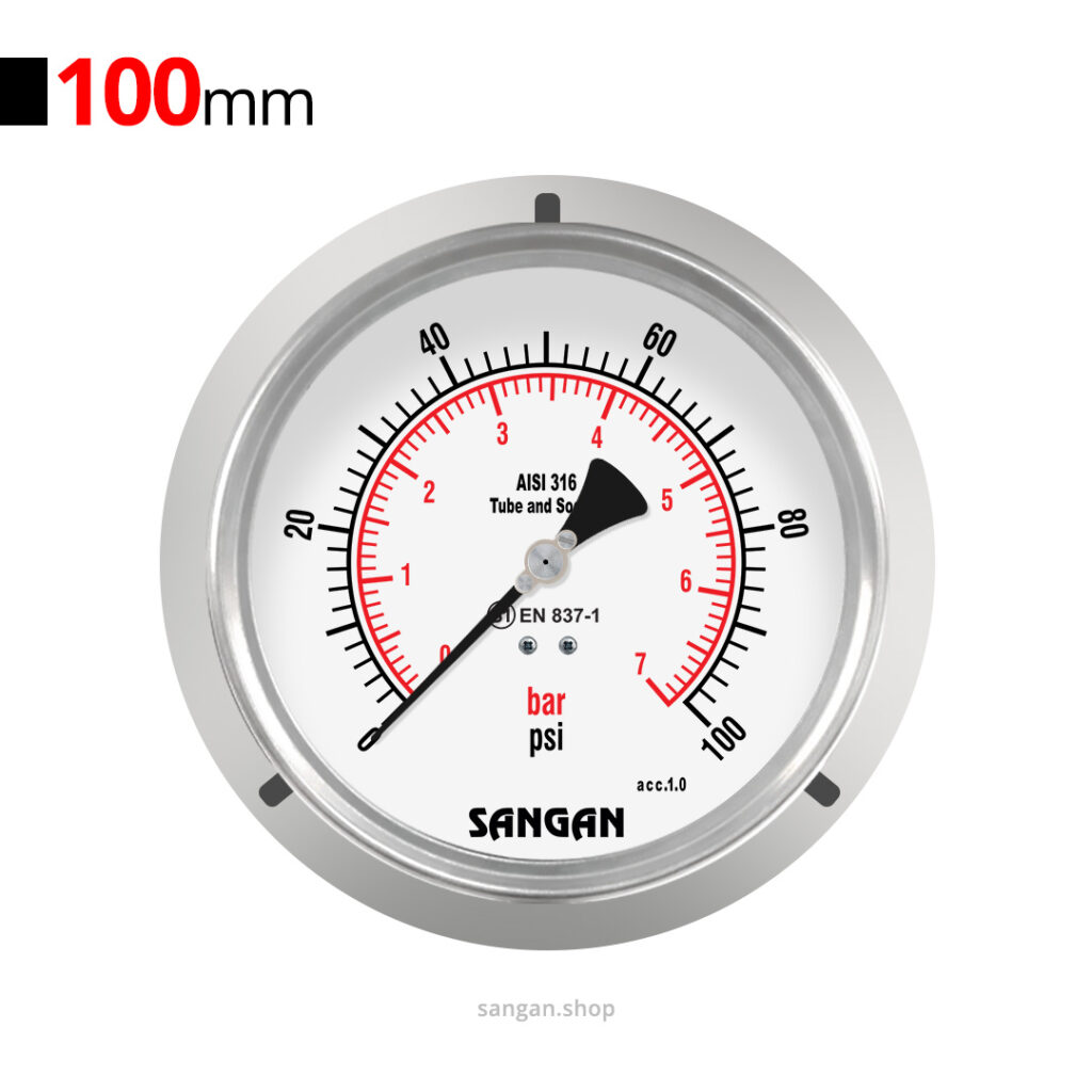 گیج فشار افقی 100psi سنگان مدل PG18/E فلنج‌دار