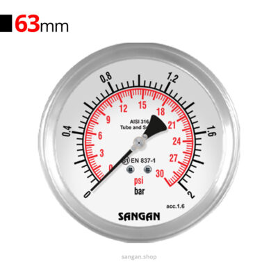 گیج فشار افقی 2bar سنگان مدل PG18/B براکت دار