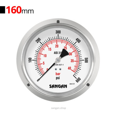 گیج فشار افقی 600psi سنگان مدل PG18/E فلنج‌دار