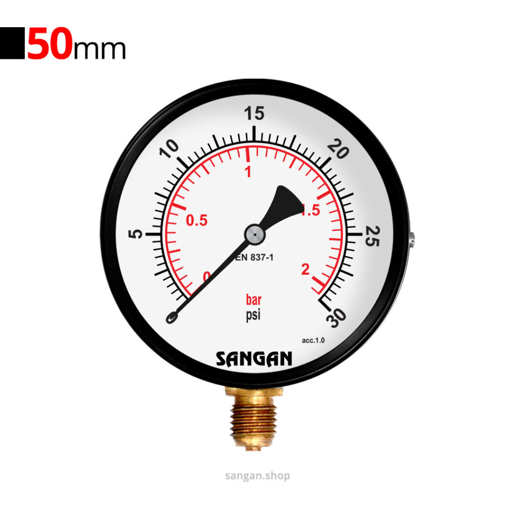 گیج فشار برنجی 30psi سنگان مدل PG1/A