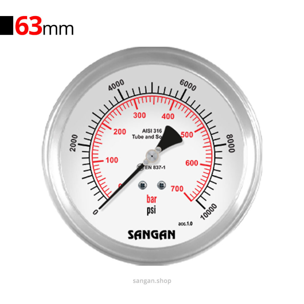 گیج فشار افقی 10000psi سنگان مدل PG18/J