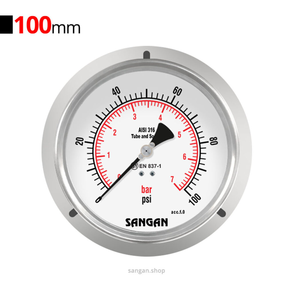 گیج فشار افقی 100psi سنگان مدل PG18/E فلنج‌دار