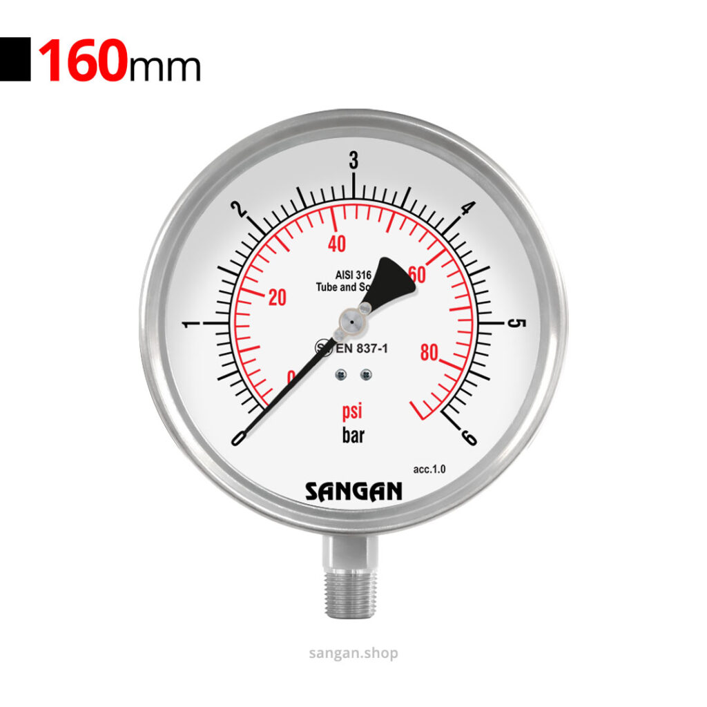 گیج فشار افقی 6bar سنگان مدل PG18/G (نصب روی لوله 2 اینچ)