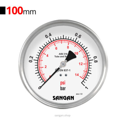 گیج فشار افقی 1bar سنگان مدل PG18/B براکت‌دار