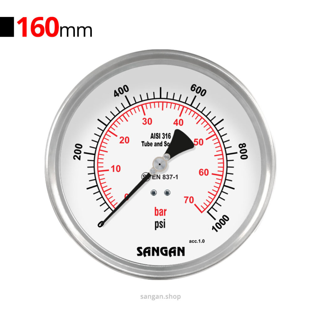 گیج فشار افقی 1000psi سنگان مدل PG18/D