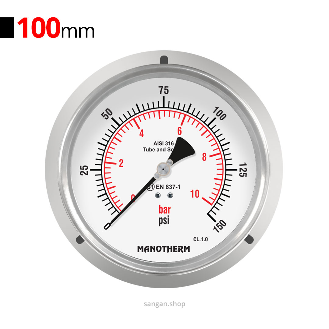 166 گیج فشار افقی 150psi مانوترم فلنجدار