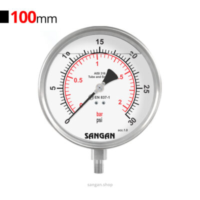 گیج فشار عمودی روغنی 30psi سنگان مدل PG18/A
