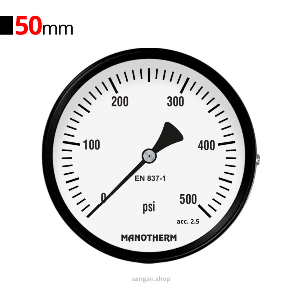 گیج فشار برنجی افقی 500psi مانوترم