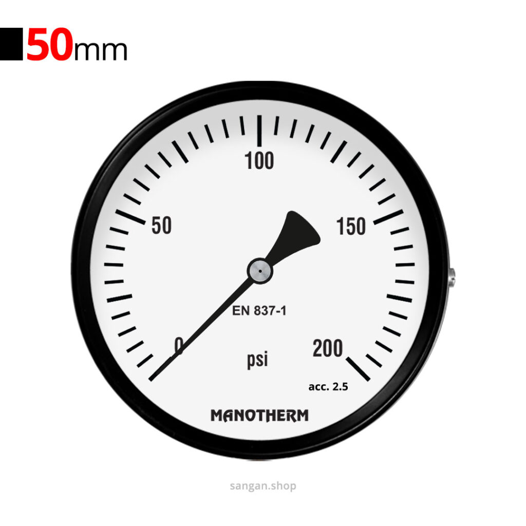 گیج فشار برنجی افقی 200psi مانوترم