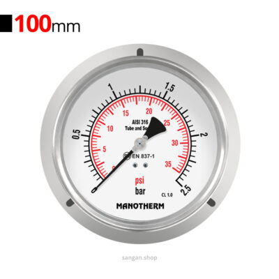 گیج فشار افقی 2.5bar مانوترم فلنج دار