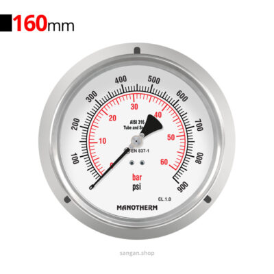 گیج فشار افقی 900psi مانوترم فلنج‌دار