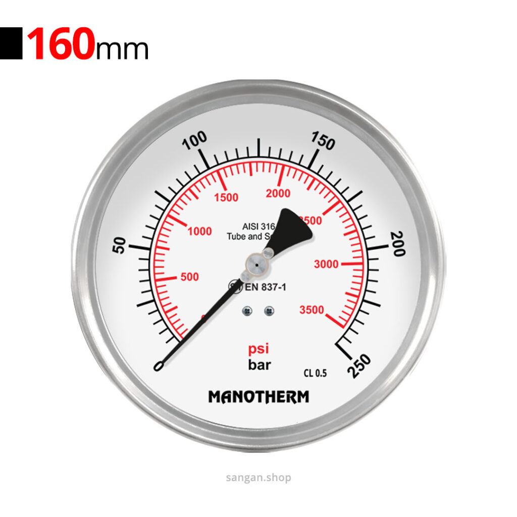گیج فشار افقی 250bar مانوترم