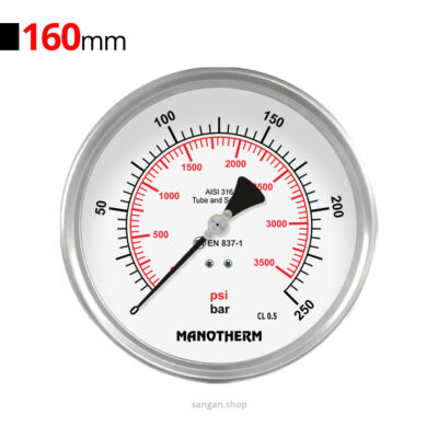 گیج فشار افقی 250bar مانوترم