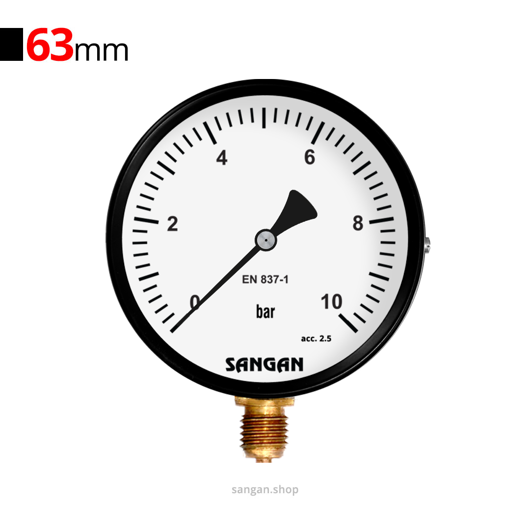 184 گیج فشار برنجی عمودی 10bar سنگان مدل PG1/A