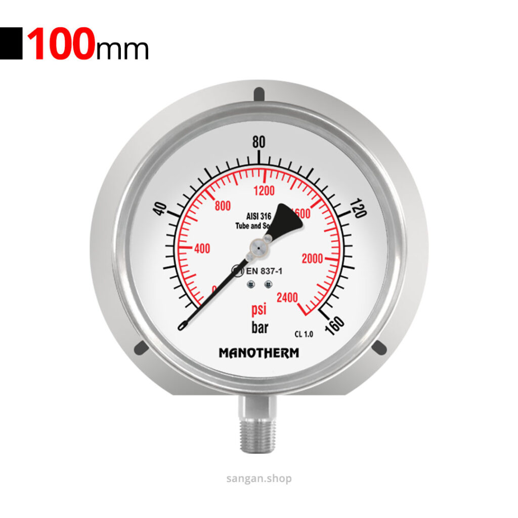 گیج فشار عمودی 160bar مانوترم فلنج‌دار