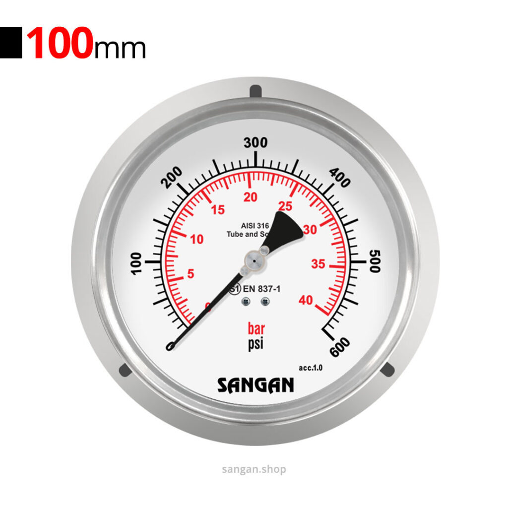 گیج فشار افقی 600psi سنگان مدل PG18/E فلنج‌دار