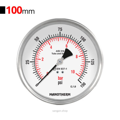 گیج فشار افقی 150psi مانوترم