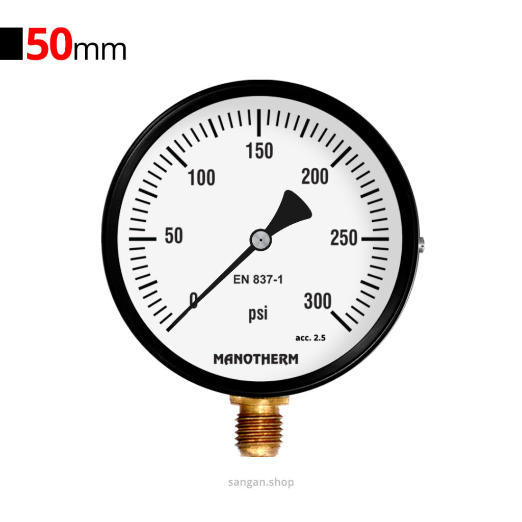 گیج فشار برنجی عمودی 300psi مانوترم