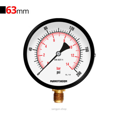 گیج فشار برنجی عمودی 200psi مانوترم