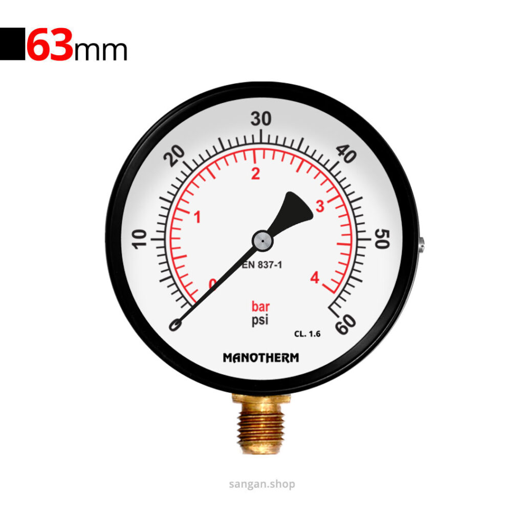 گیج فشار برنجی عمودی 60psi مانوترم