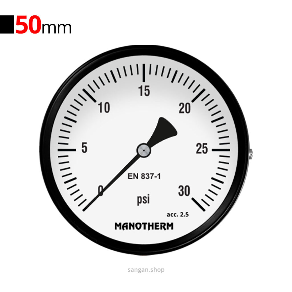 گیج فشار برنجی افقی 30psi مانوترم